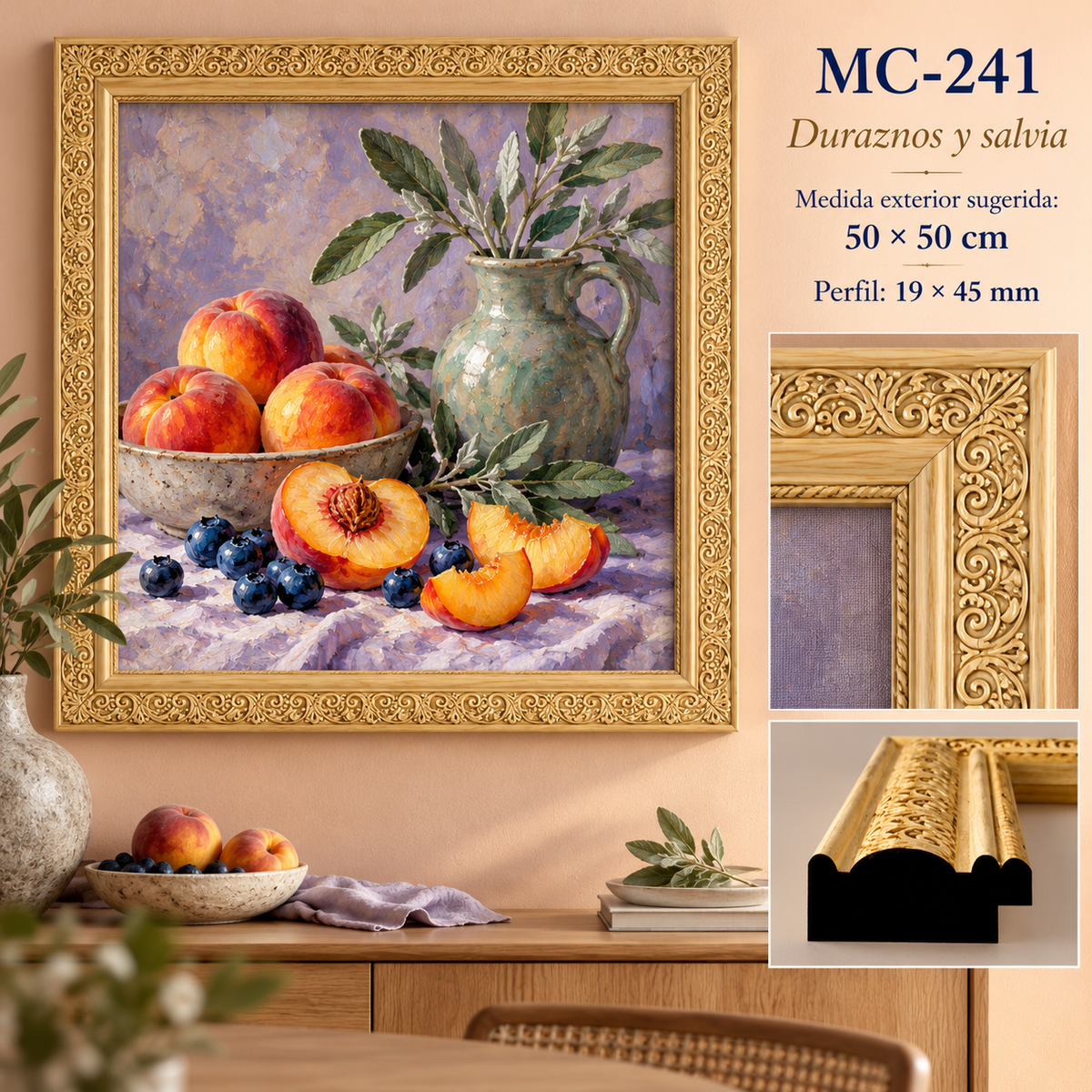 Moldura de madera grabada para marco MC241 – Kit de 4 piezas