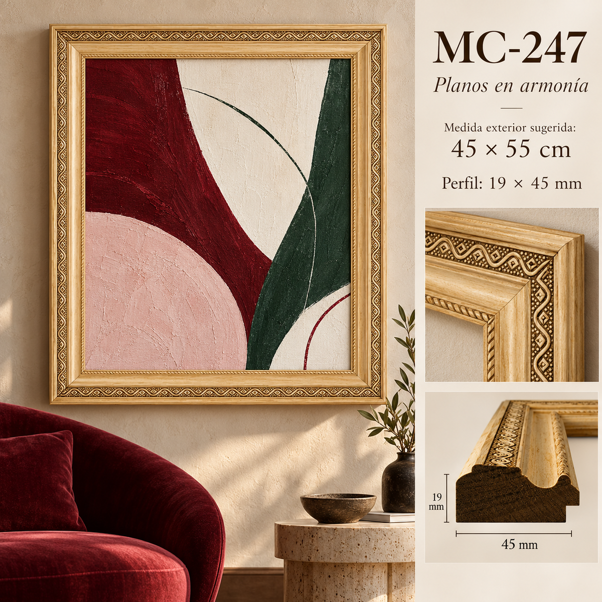 Moldura de madera grabada para marco MC247 – Kit de 4 piezas