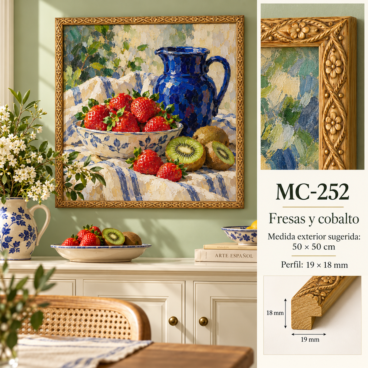Moldura de madera grabada para marco MC252 – Kit de 4 piezas