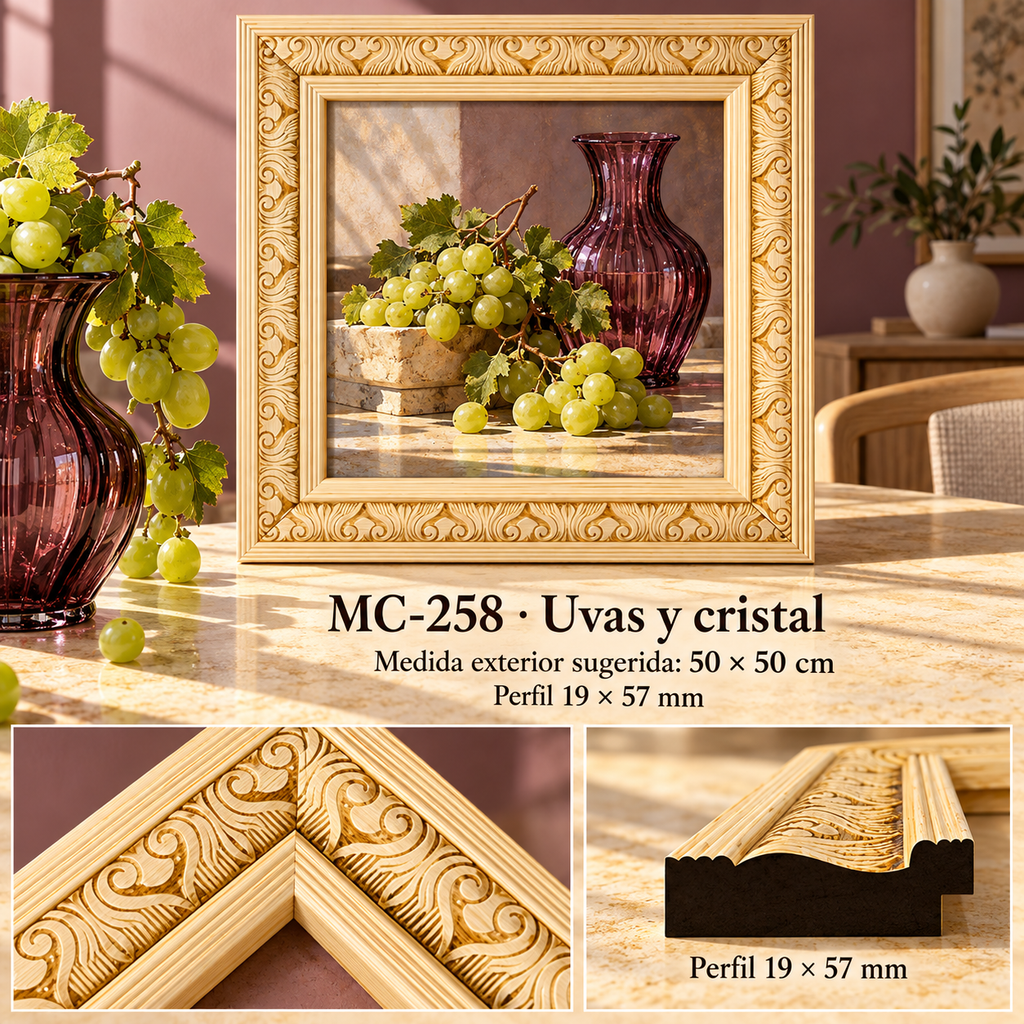 Moldura de madera grabada para marco MC258 – Kit de 4 piezas