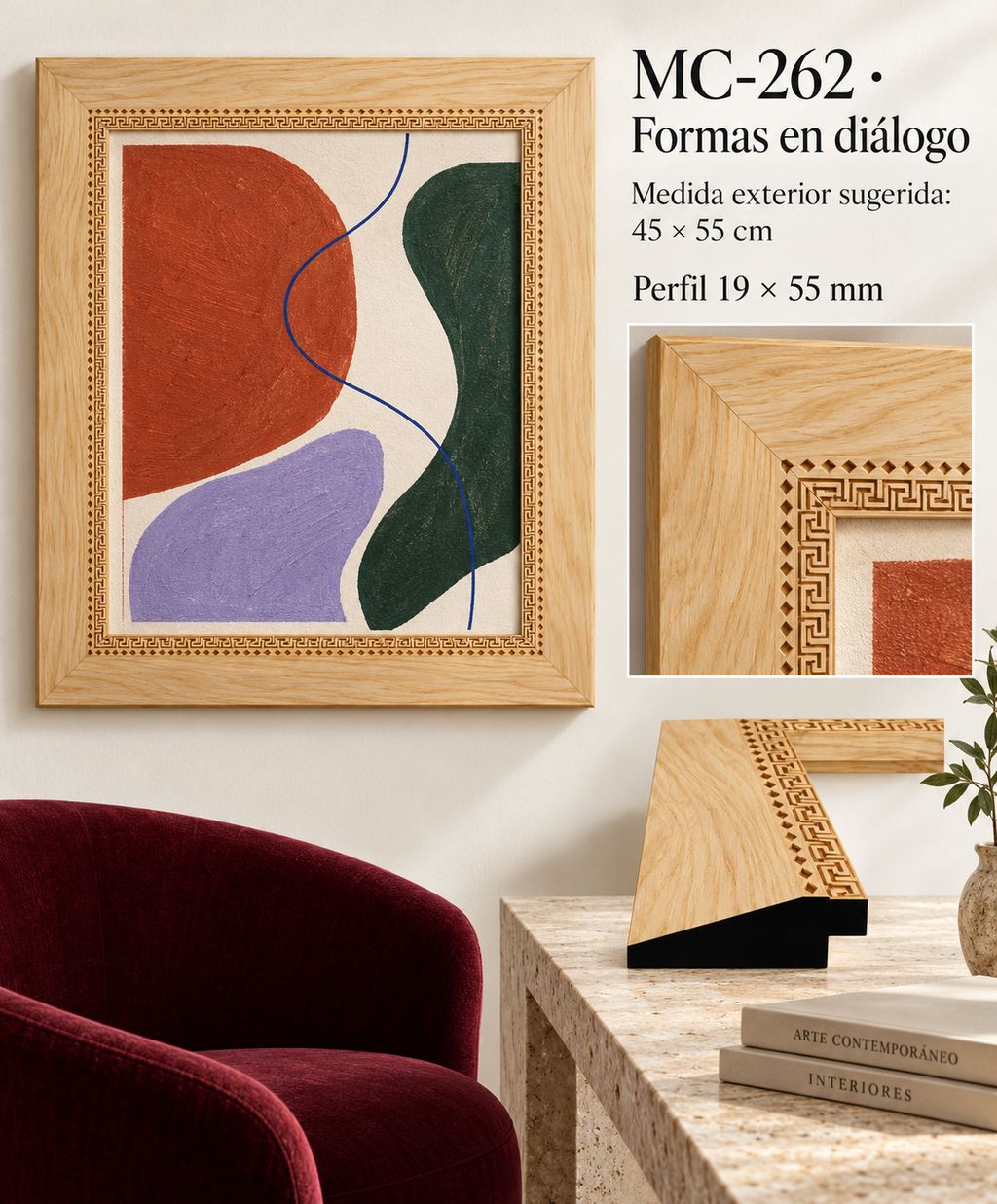 Moldura de madera grabada para marco MC262 – Kit de 4 piezas