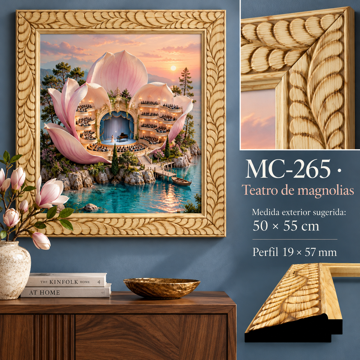 Moldura de madera grabada para marco MC265 – Kit de 4 piezas