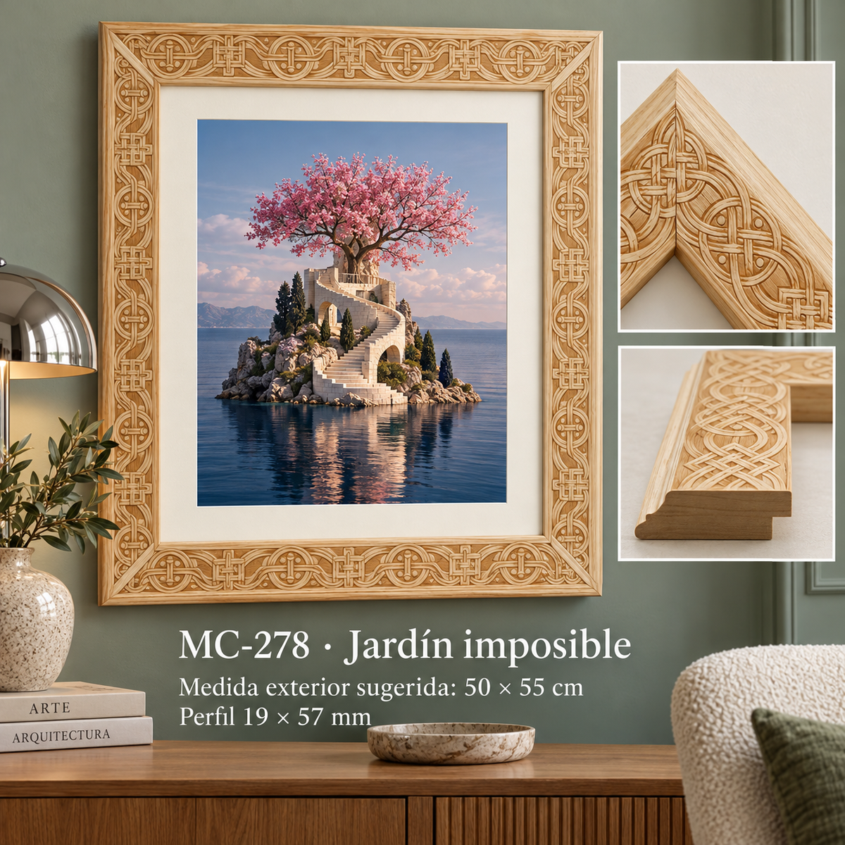 Moldura de madera grabada para marco MC278 – Kit de 4 piezas