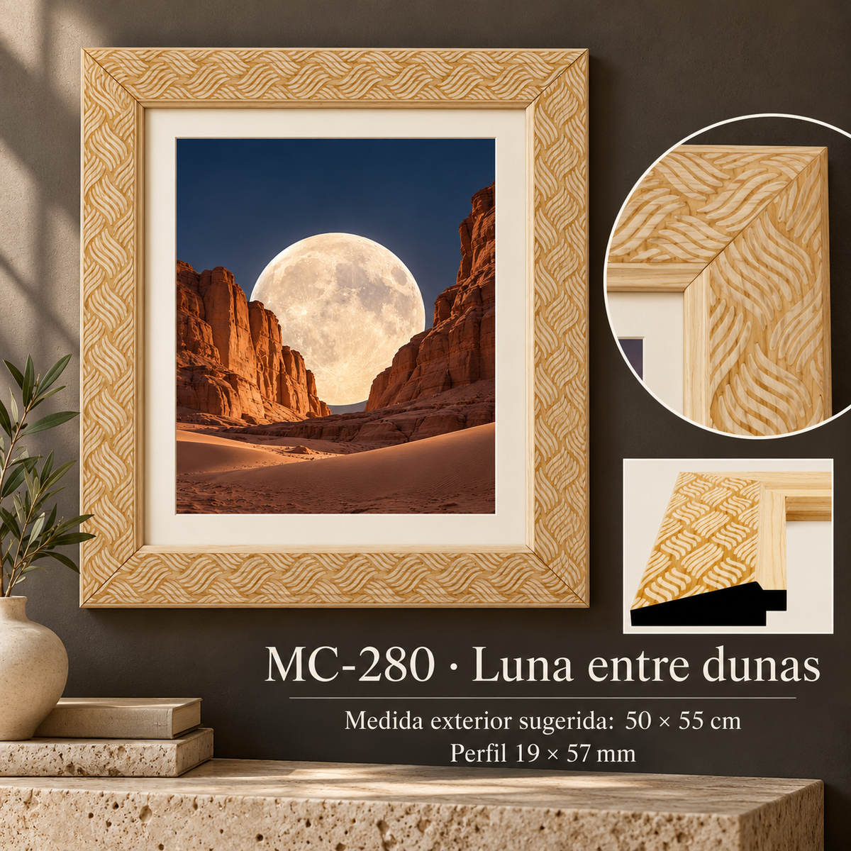 Moldura de madera grabada para marco MC280 – Kit de 4 piezas