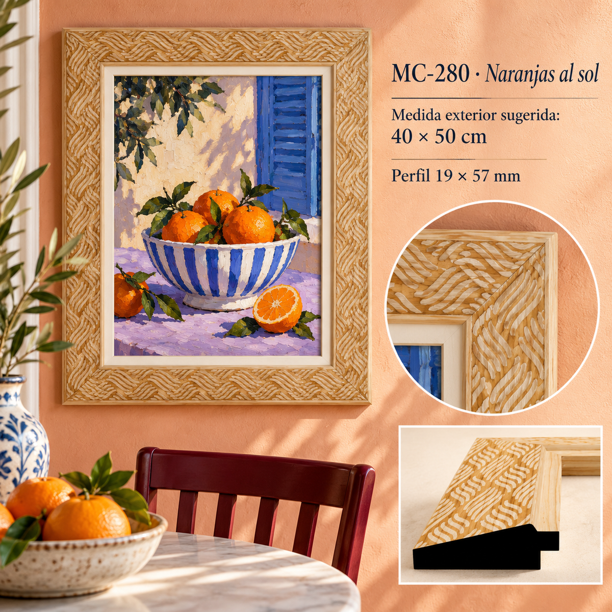 Moldura de madera grabada para marco MC280 – Kit de 4 piezas