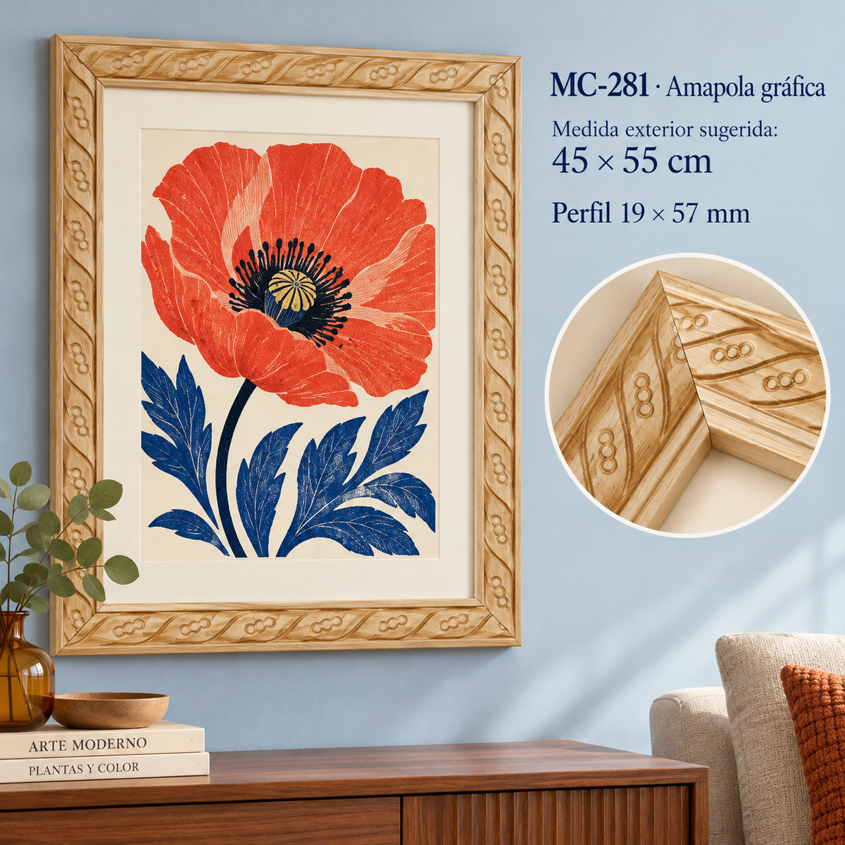 Moldura de madera grabada para marco MC281 – Kit de 4 piezas