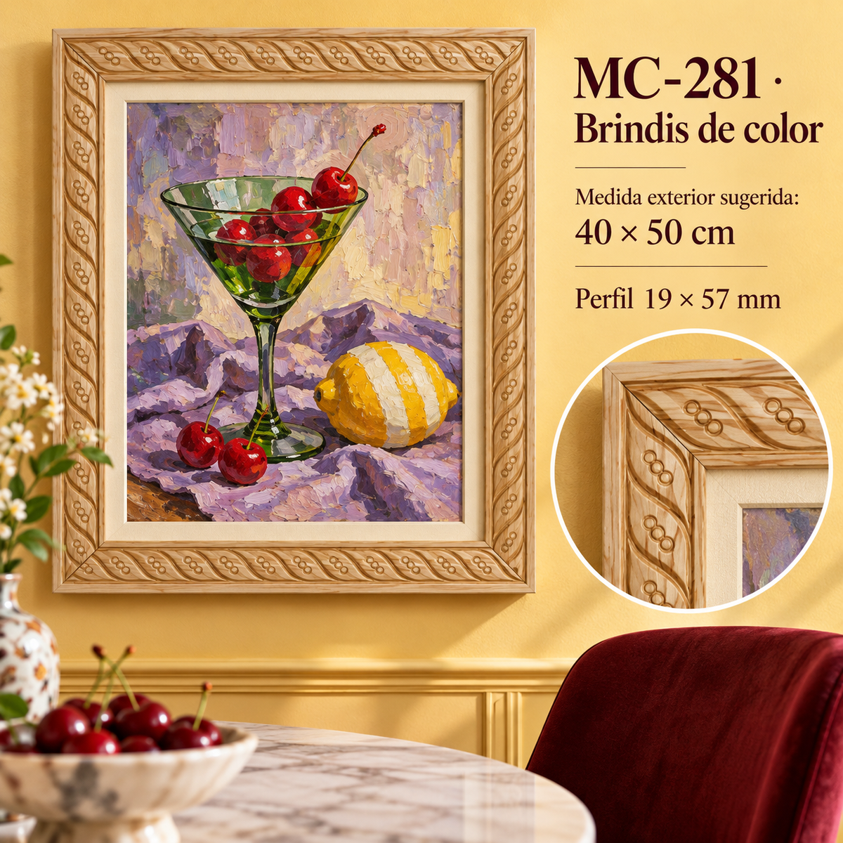 Moldura de madera grabada para marco MC281 – Kit de 4 piezas