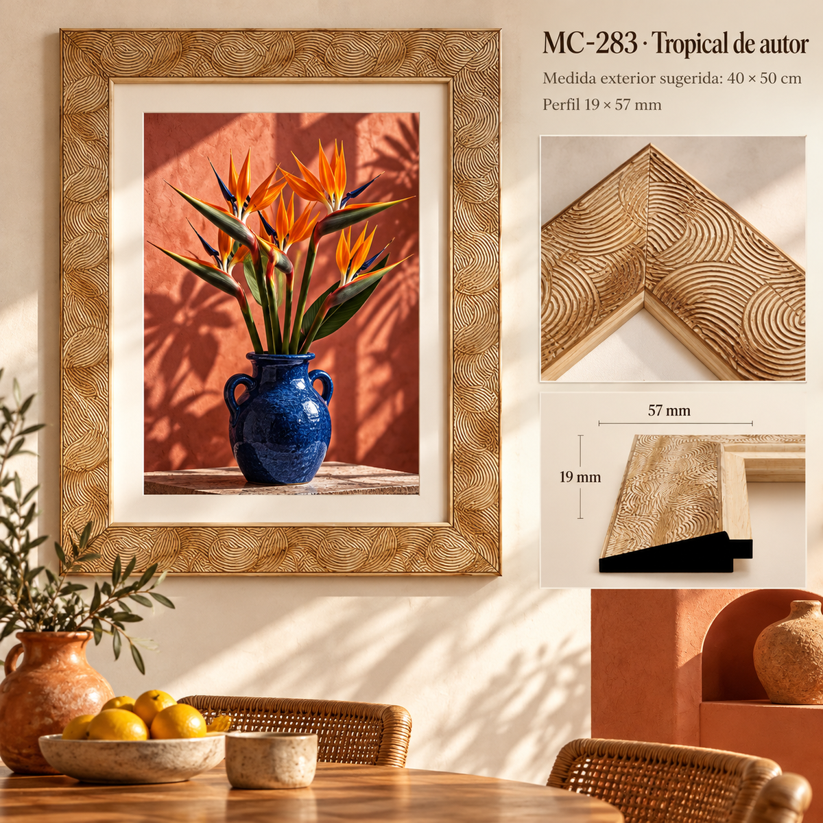 Moldura de madera grabada para marco MC283 – Kit de 4 piezas