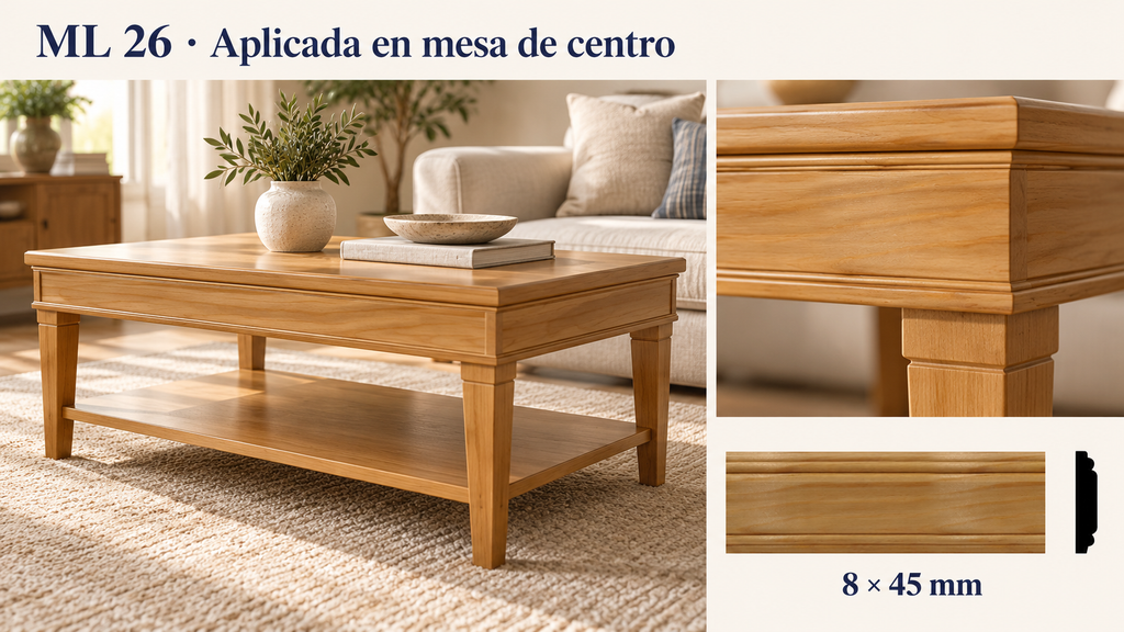Moldura de madera lisa para mueble ML-26 – Kit de 4 Piezas TIPO CHAMBRANA