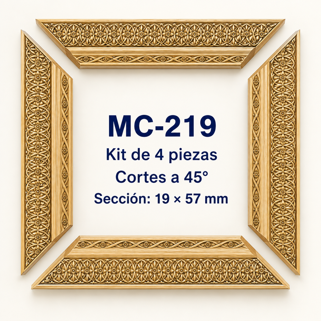 Moldura de madera grabada para marco MC219 – Kit de 4 piezas