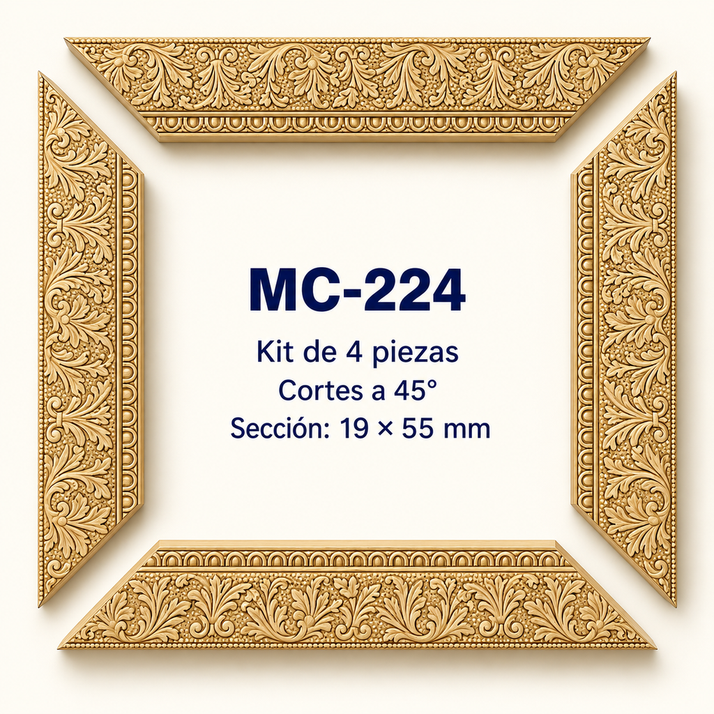 Moldura de madera grabada para marco MC224 – Kit de 4 piezas