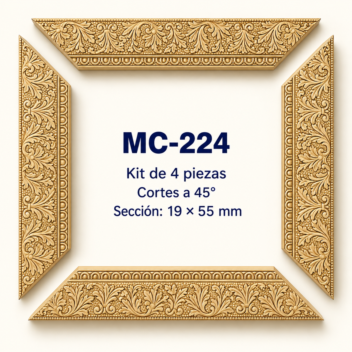 Moldura de madera grabada para marco MC224 – Kit de 4 piezas