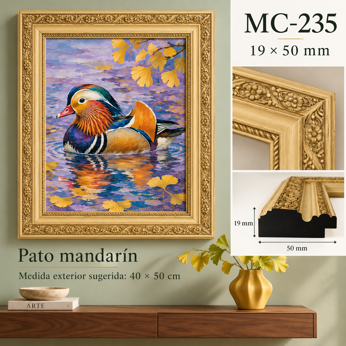 Moldura de madera grabada para marco MC235 – Kit de 4 piezas