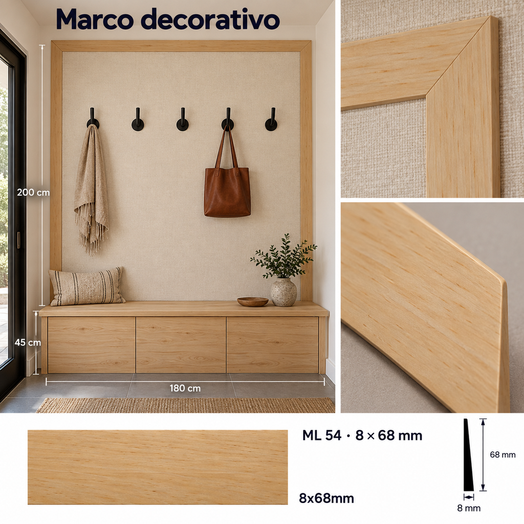 Moldura de madera lisa para mueble ML-54 – Kit de 4 Piezas ZOCLO