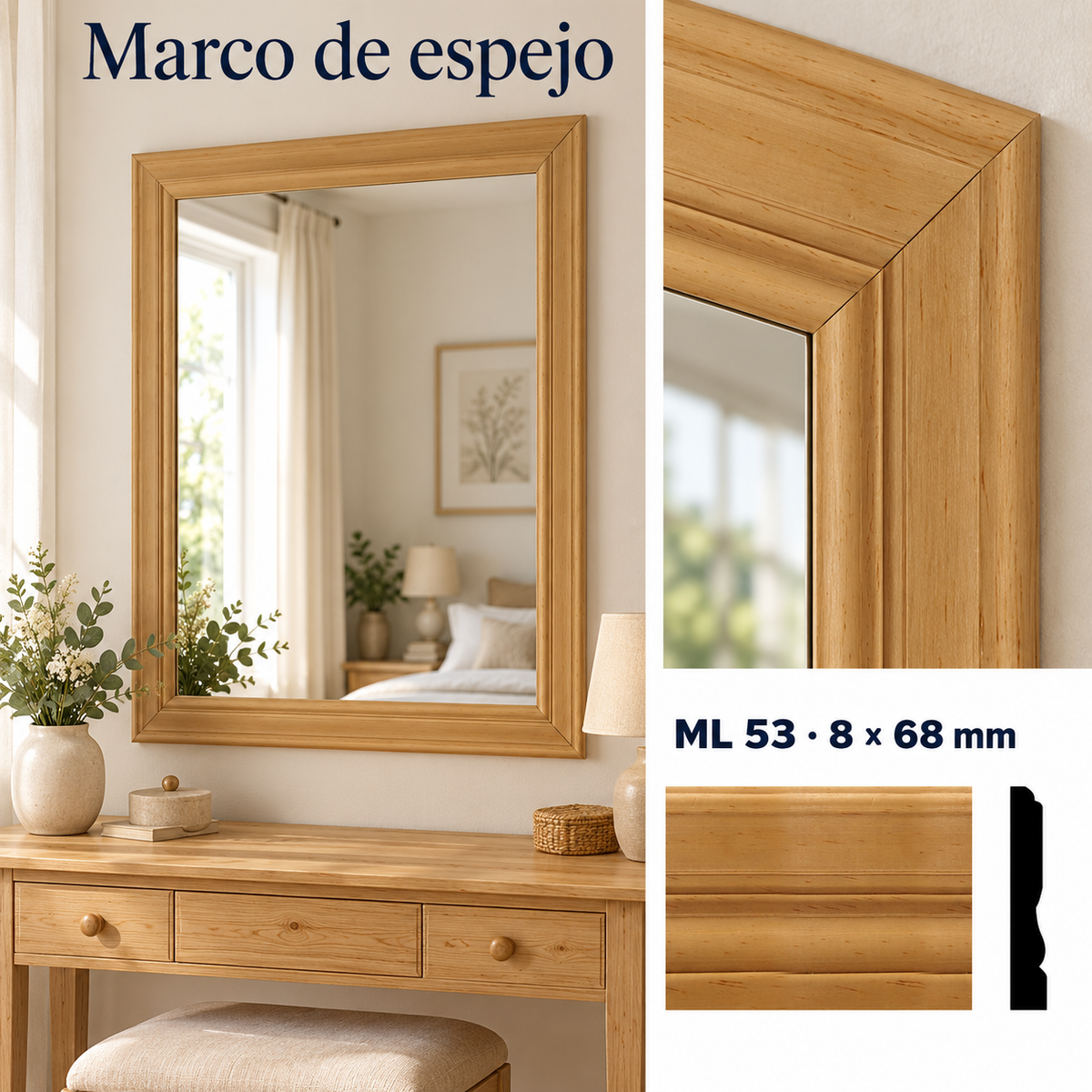 Moldura de madera lisa para mueble ML-53 – Kit de 4 Piezas ZOCLO