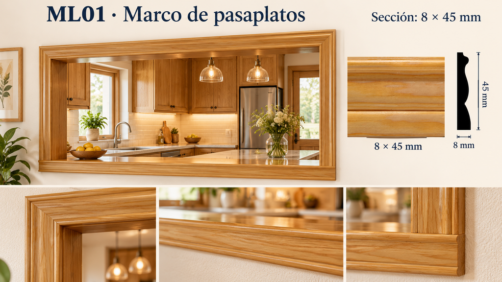 Moldura de madera lisa para mueble ML-01 – Kit de 4 Piezas TIPO CHAMBRANA