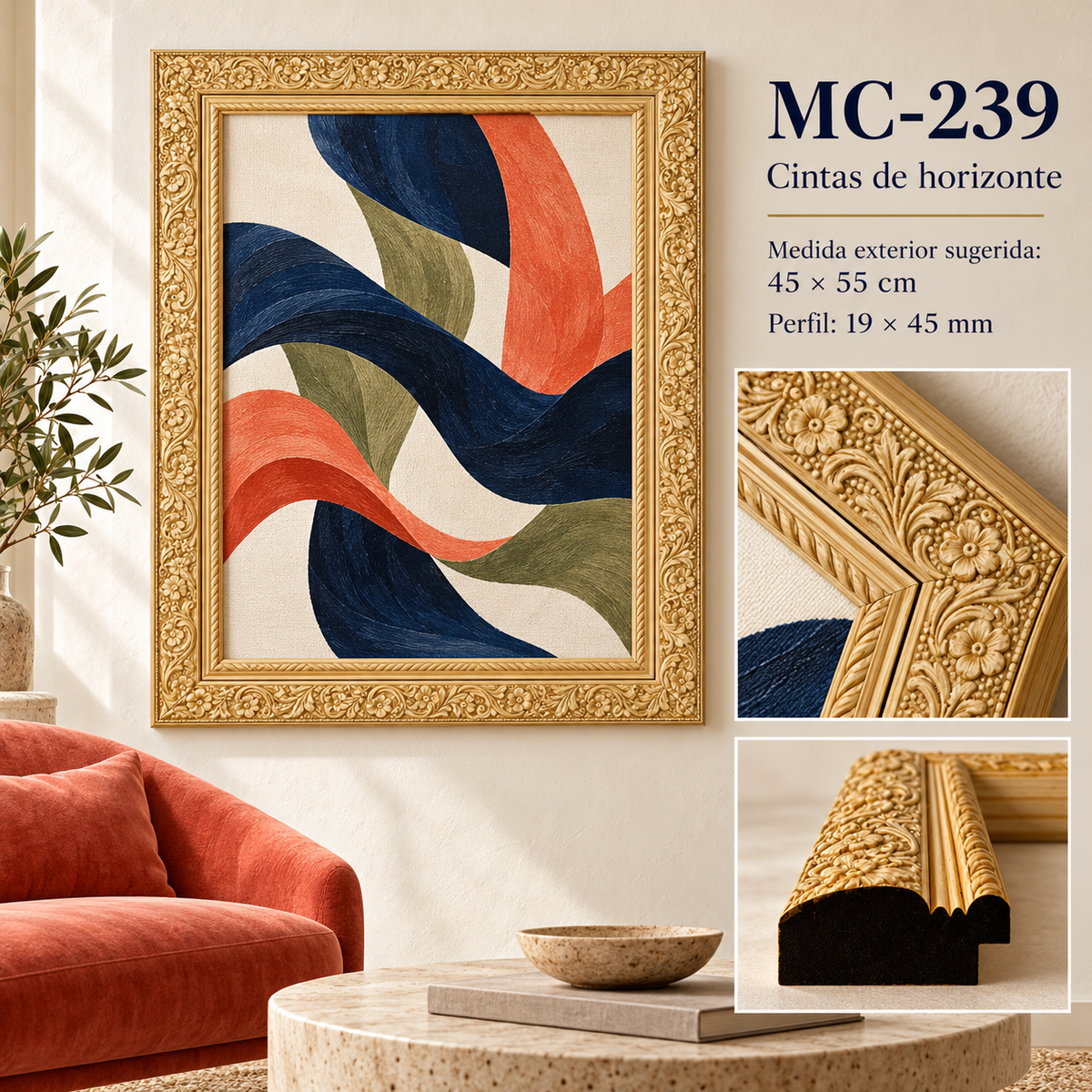 Moldura de madera grabada para marco MC239 – Kit de 4 piezas