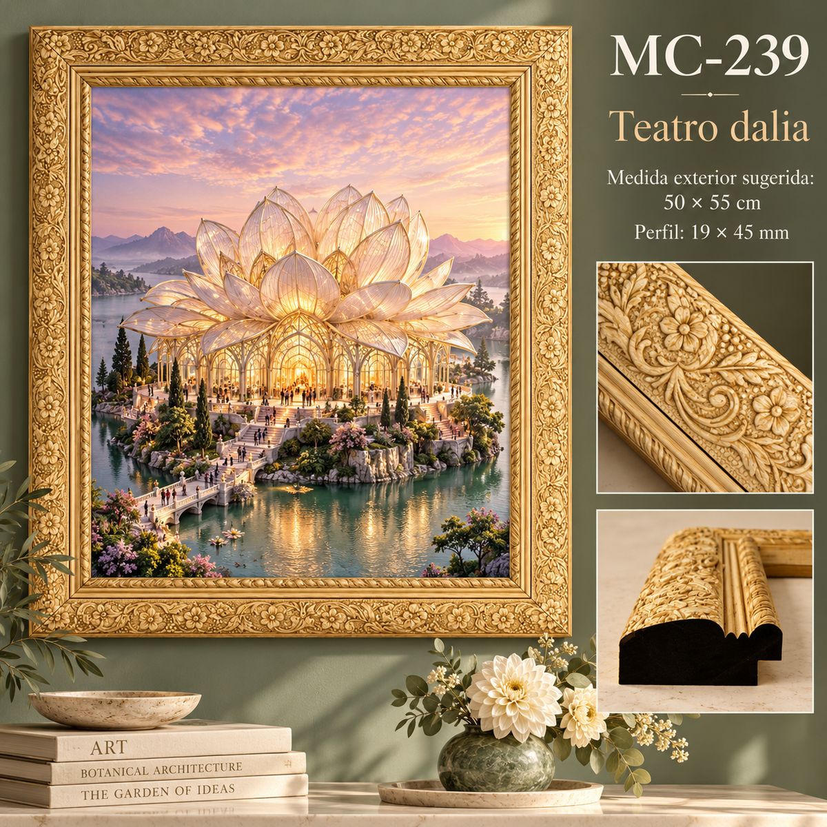Moldura de madera grabada para marco MC239 – Kit de 4 piezas
