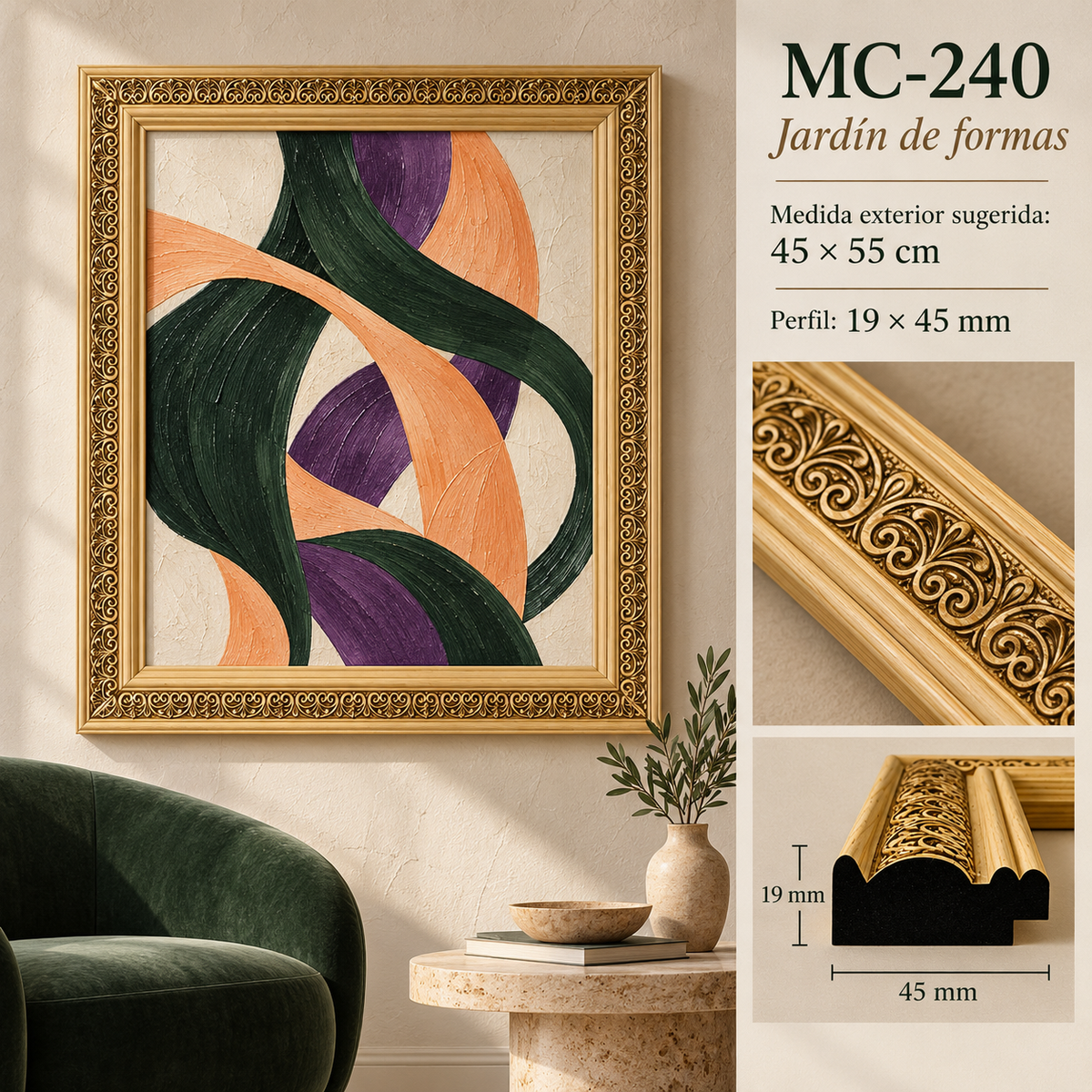 Moldura de madera grabada para marco MC240 – Kit de 4 piezas