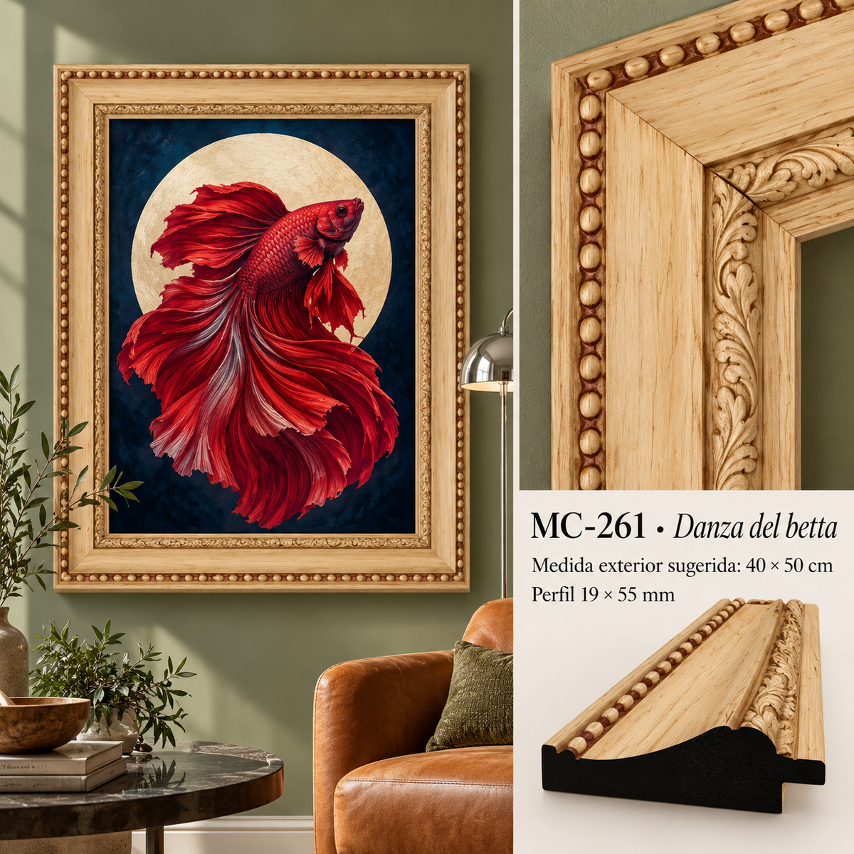 Moldura de madera grabada para marco MC261 – Kit de 4 piezas