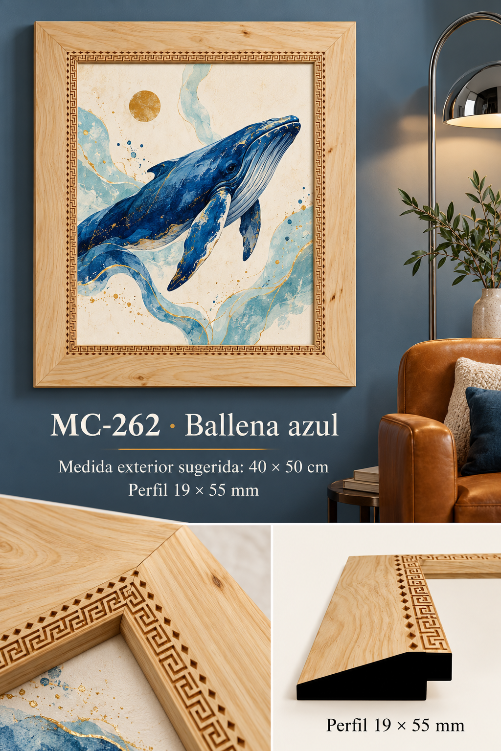 Moldura de madera grabada para marco MC262 – Kit de 4 piezas