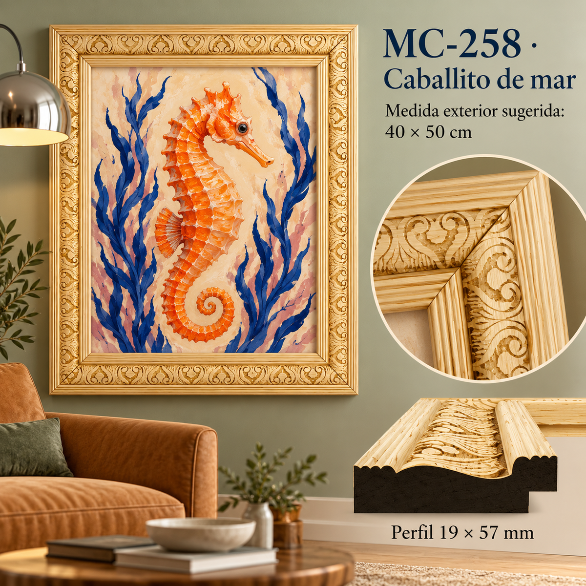 Moldura de madera grabada para marco MC258 – Kit de 4 piezas