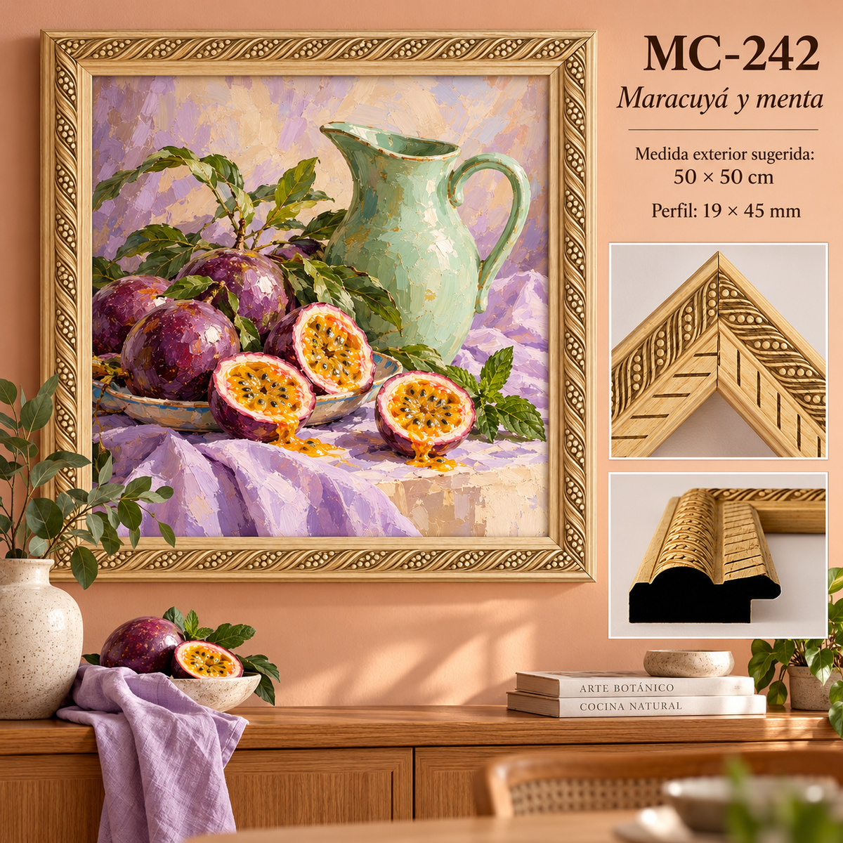 Moldura de madera grabada para marco MC242 – Kit de 4 piezas