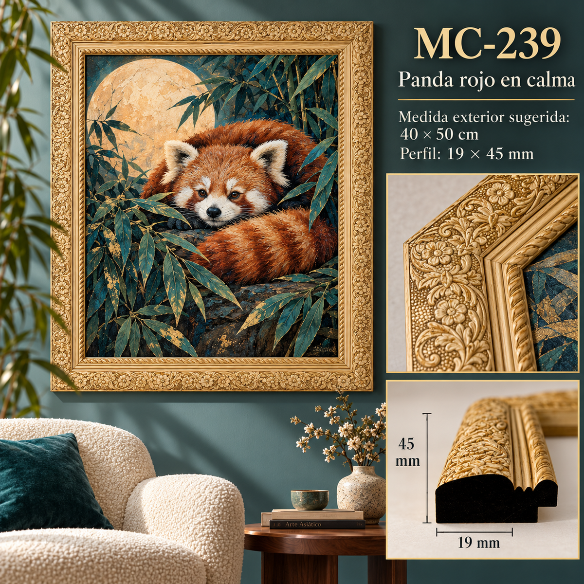 Moldura de madera grabada para marco MC239 – Kit de 4 piezas