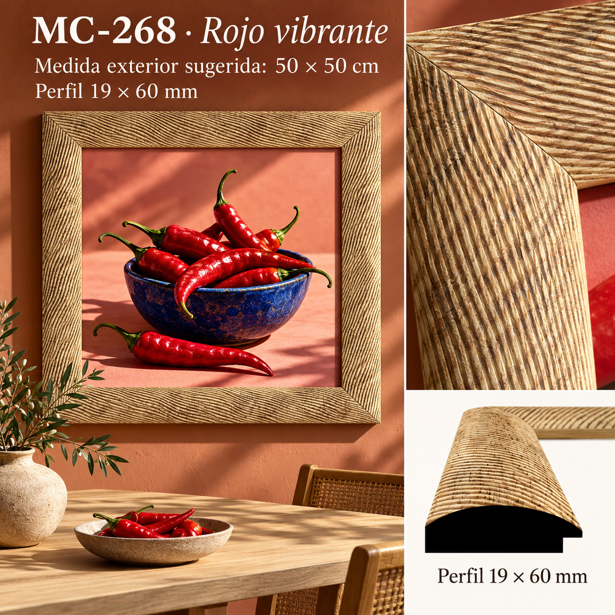 Moldura de madera grabada para marco MC268 – Kit de 4 piezas