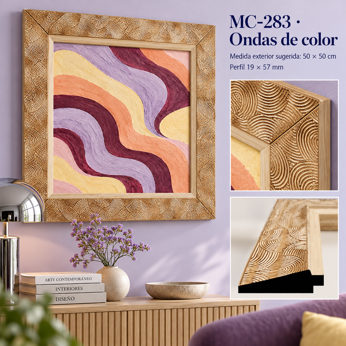 Moldura de madera grabada para marco MC283 – Kit de 4 piezas