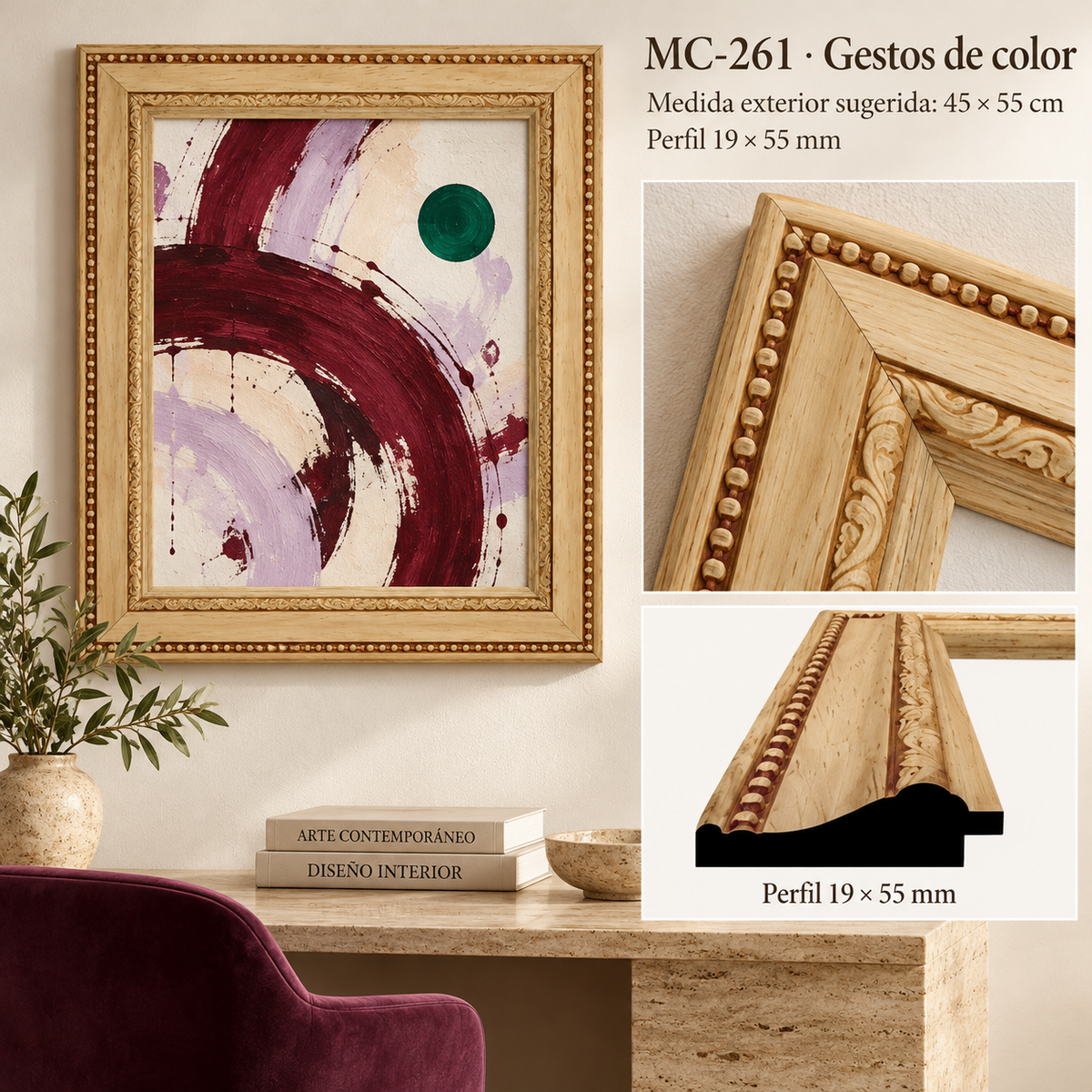 Moldura de madera grabada para marco MC261 – Kit de 4 piezas