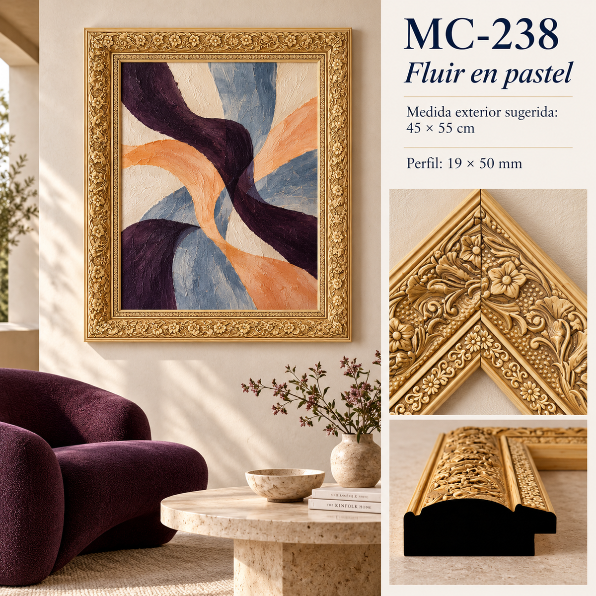 Moldura de madera grabada para marco MC238 – Kit de 4 piezas