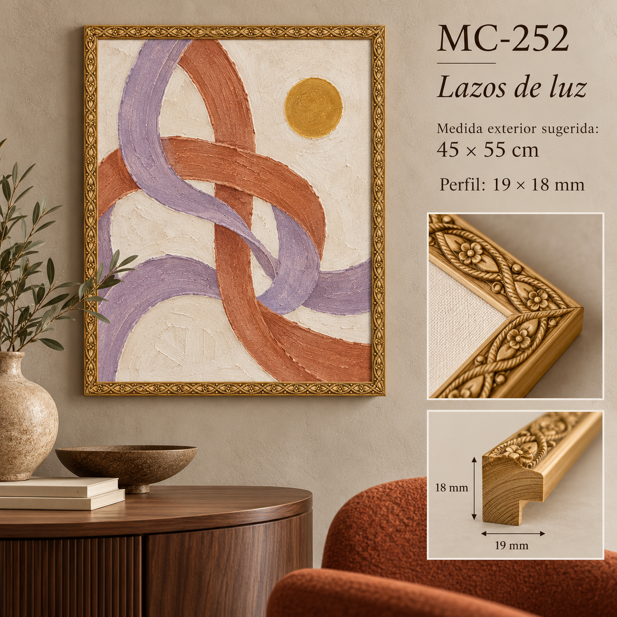 Moldura de madera grabada para marco MC252 – Kit de 4 piezas