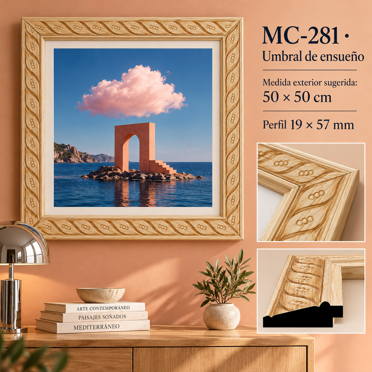 Moldura de madera grabada para marco MC281 – Kit de 4 piezas