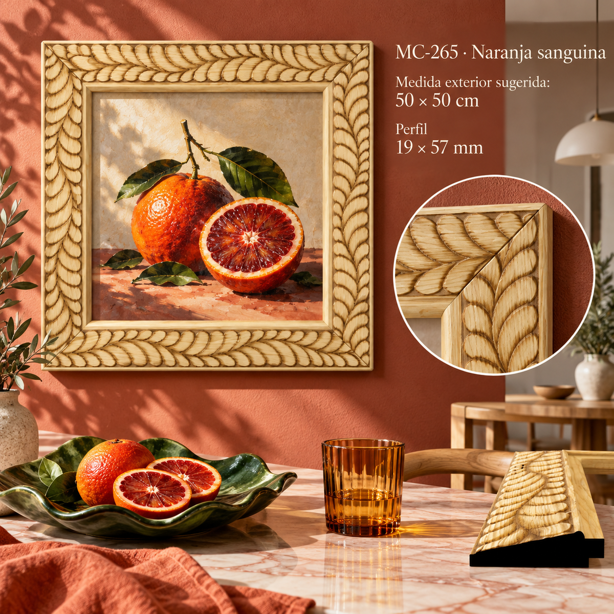 Moldura de madera grabada para marco MC265 – Kit de 4 piezas