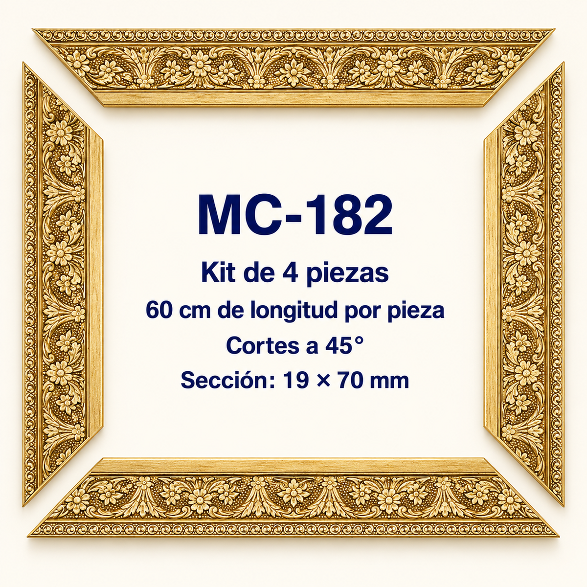 Moldura de madera grabada para marco MC182 – Kit de 4 piezas