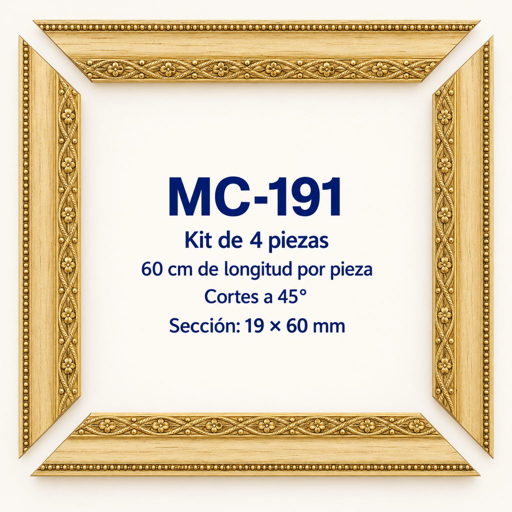 Moldura de madera grabada para marco MC191 – Kit de 4 piezas