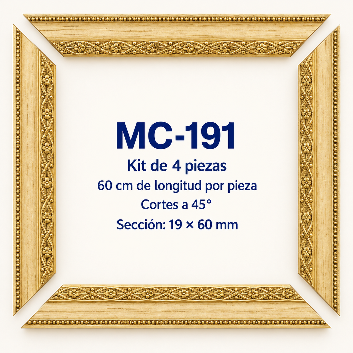 Moldura de madera grabada para marco MC191 – Kit de 4 piezas