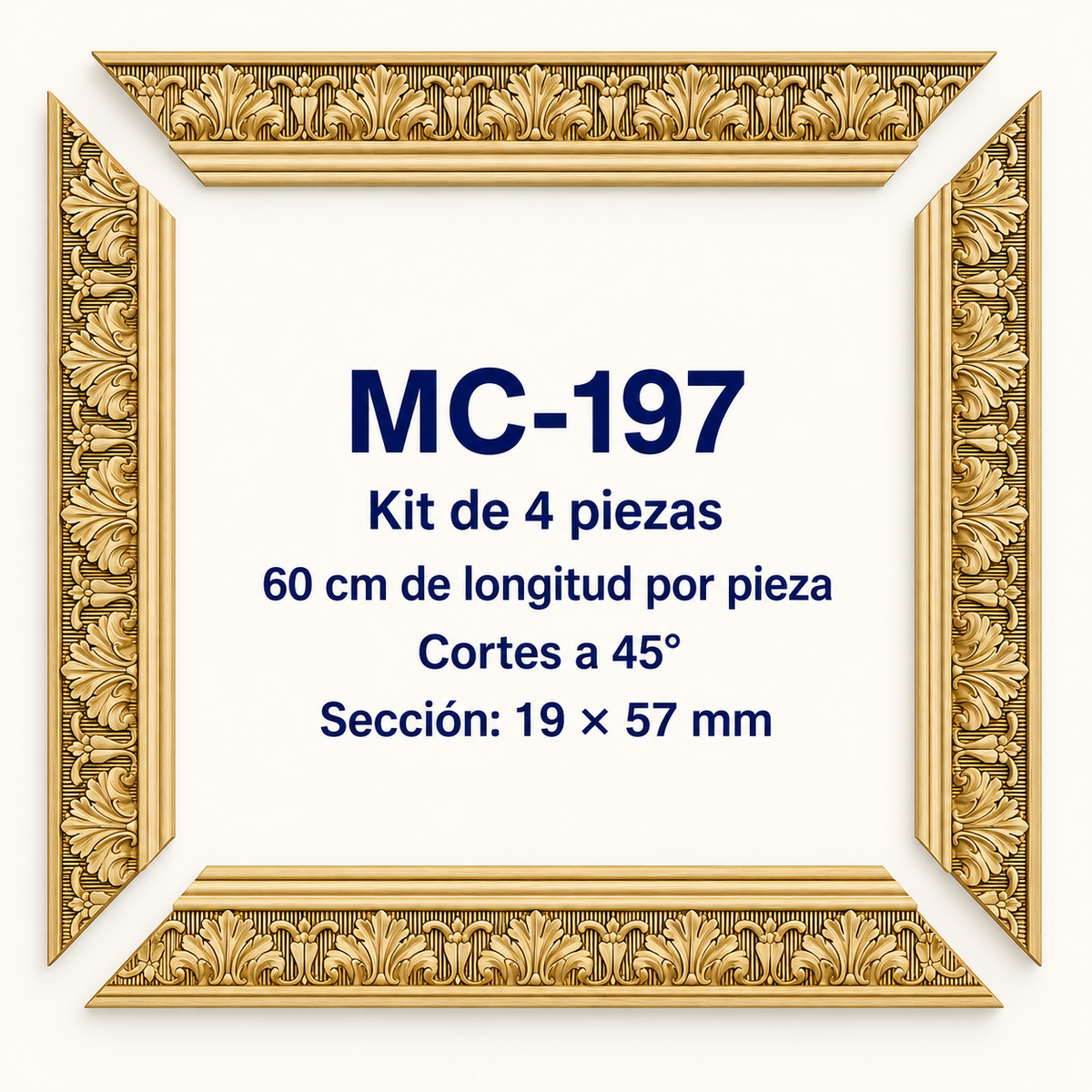Moldura de madera grabada para marco MC197 – Kit de 4 piezas