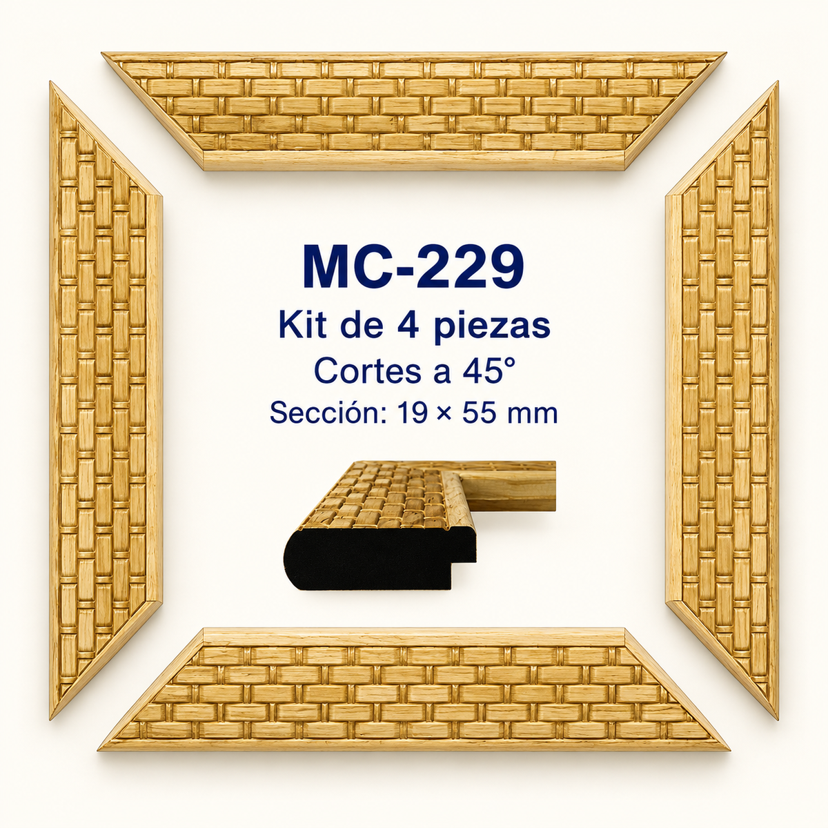 Moldura de madera grabada para marco MC229 – Kit de 4 piezas