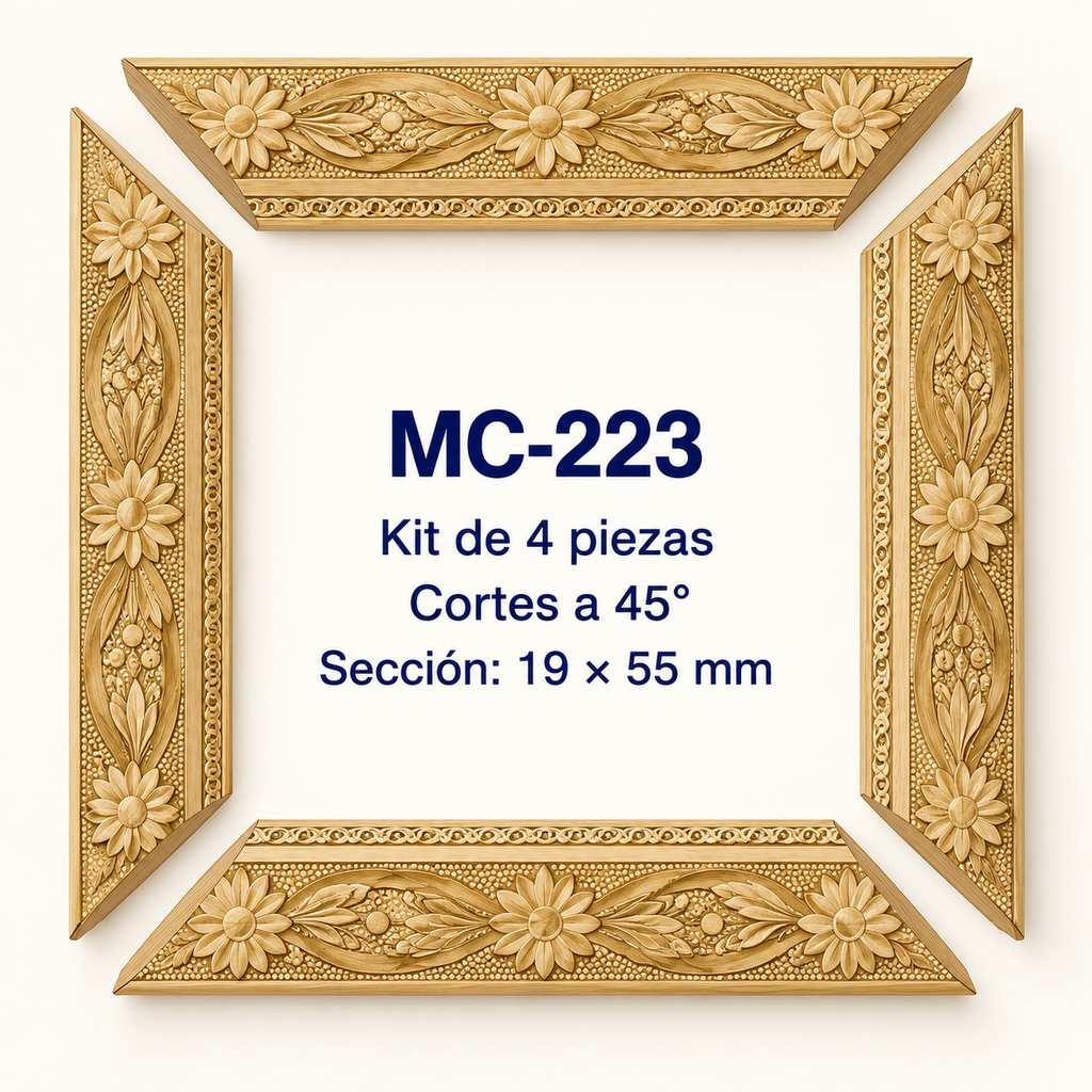 Moldura de madera grabada para marco MC223 – Kit de 4 piezas