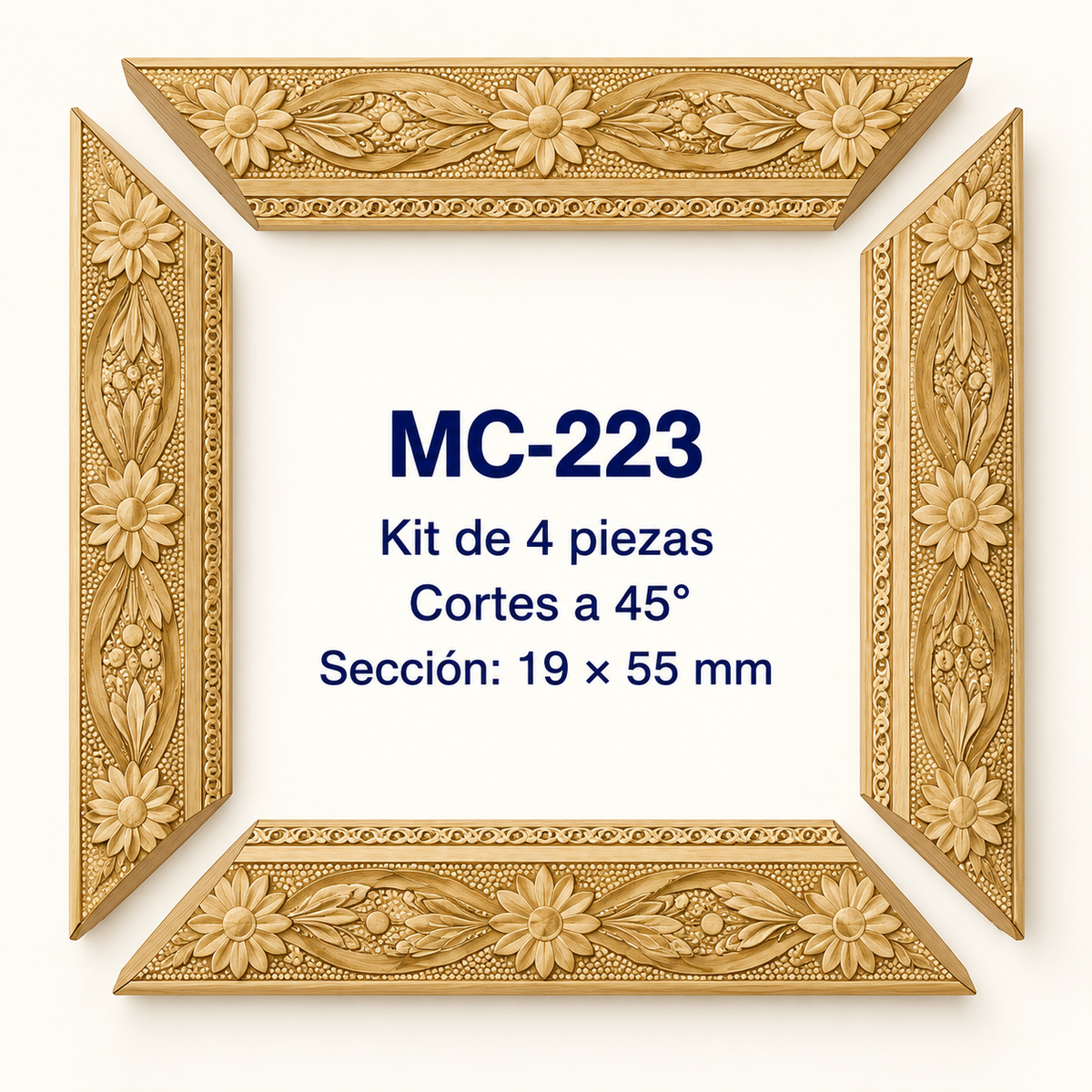 Moldura de madera grabada para marco MC223 – Kit de 4 piezas