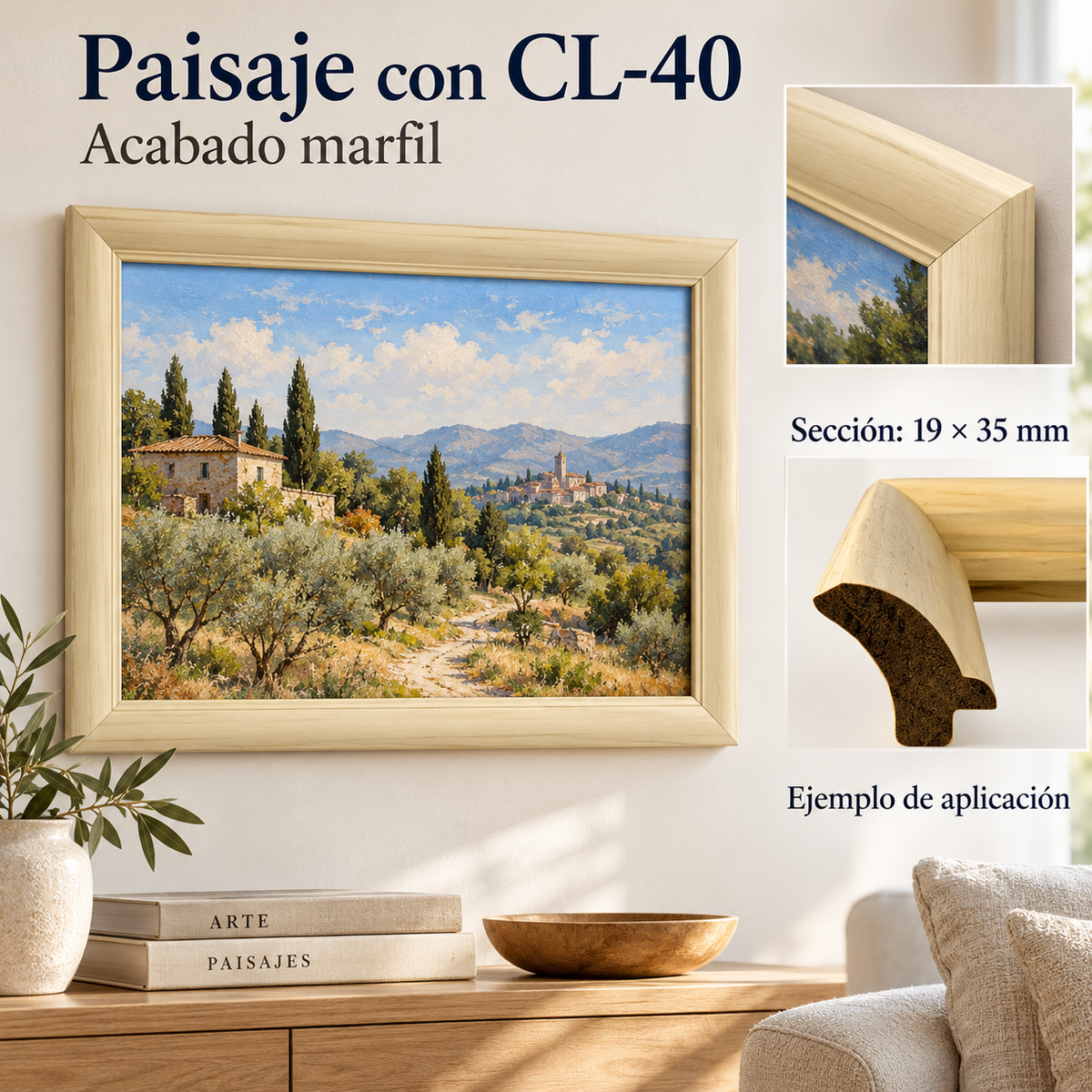 Moldura de madera lisa para marco CL40 – Kit de 4 piezas