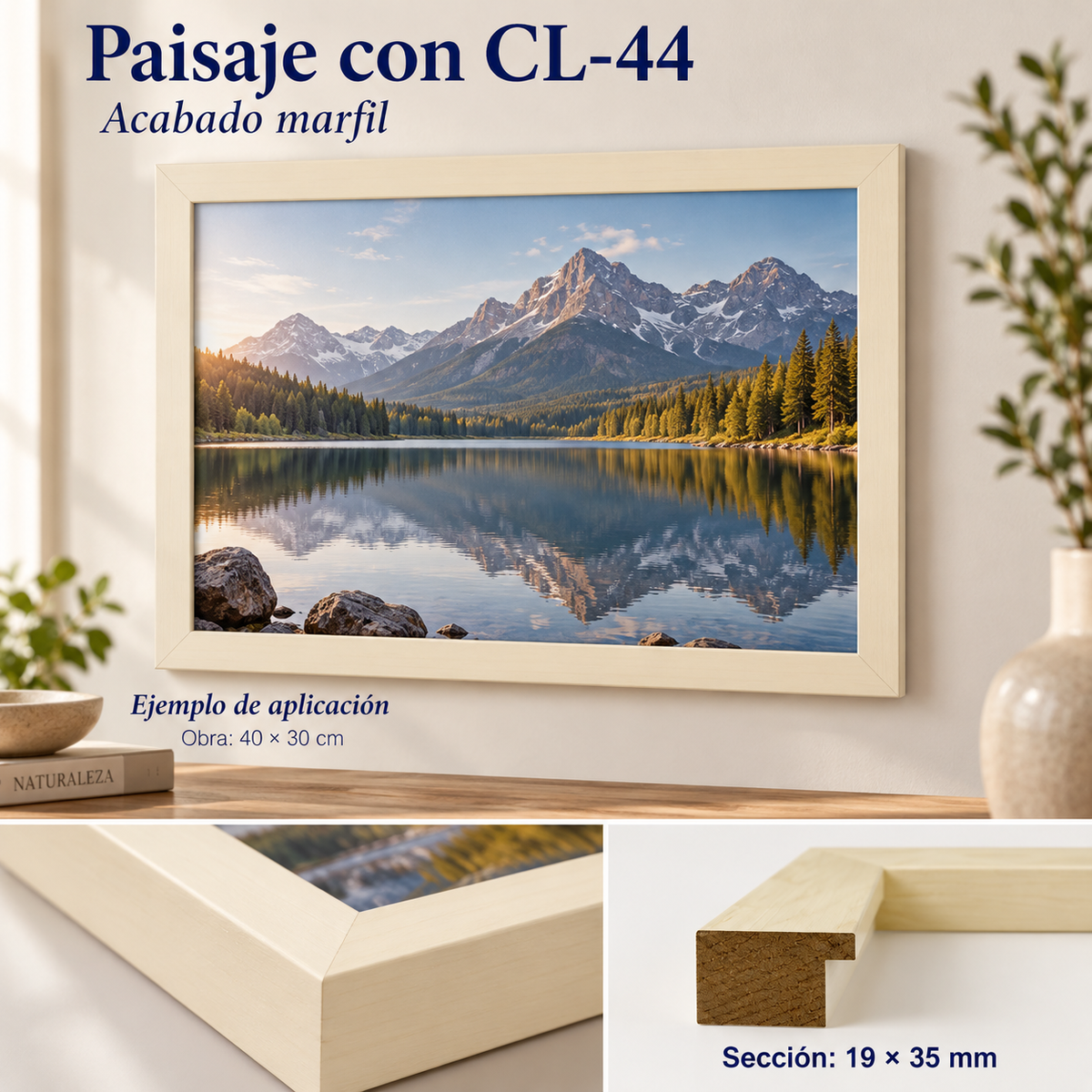 Moldura de madera lisa para marco CL44 – Kit de 4 piezas