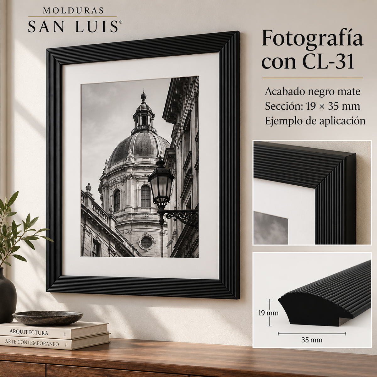 Moldura de madera lisa para marco CL31 – Kit de 4 piezas