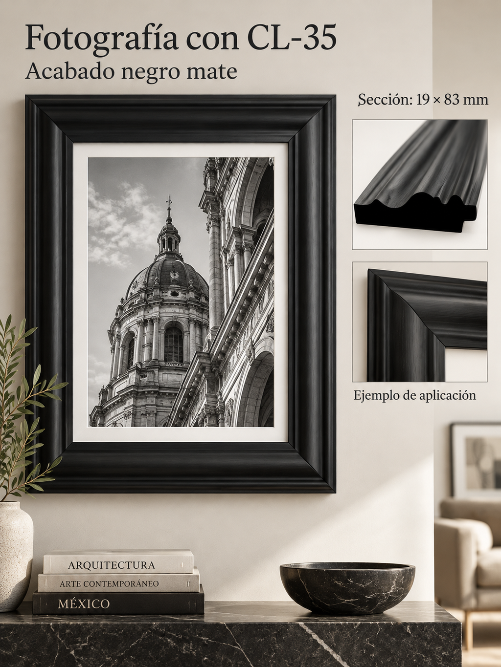 Moldura de madera lisa para marco CL35 – Kit de 4 piezas