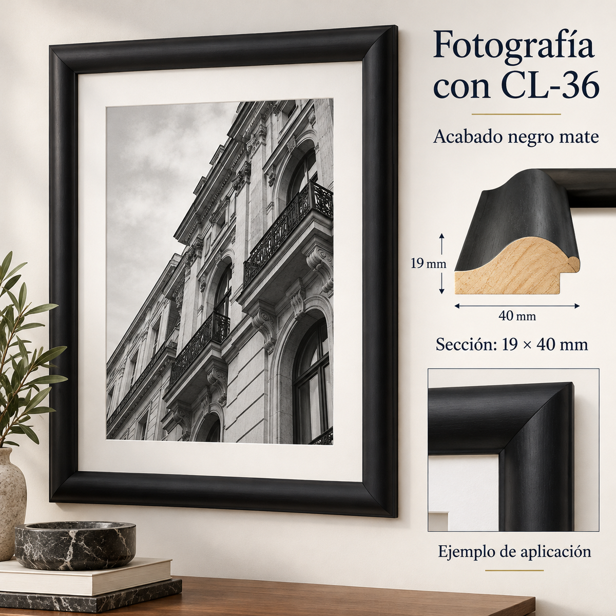 Moldura de madera lisa para marco CL36 – Kit de 4 piezas