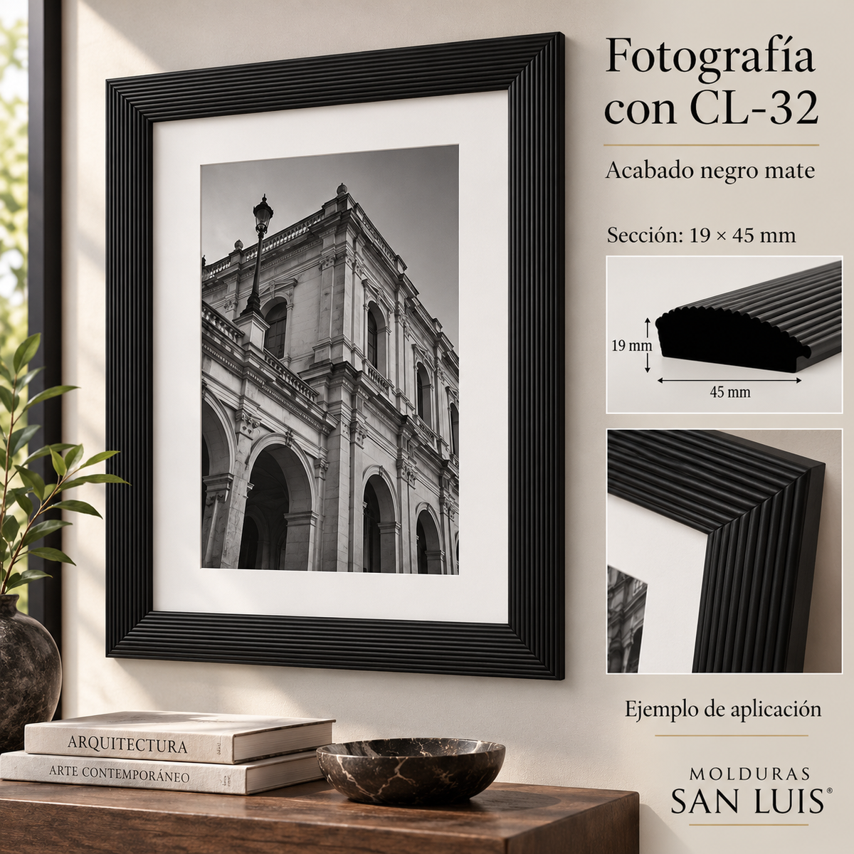 Moldura de madera lisa para marco CL32 – Kit de 4 piezas