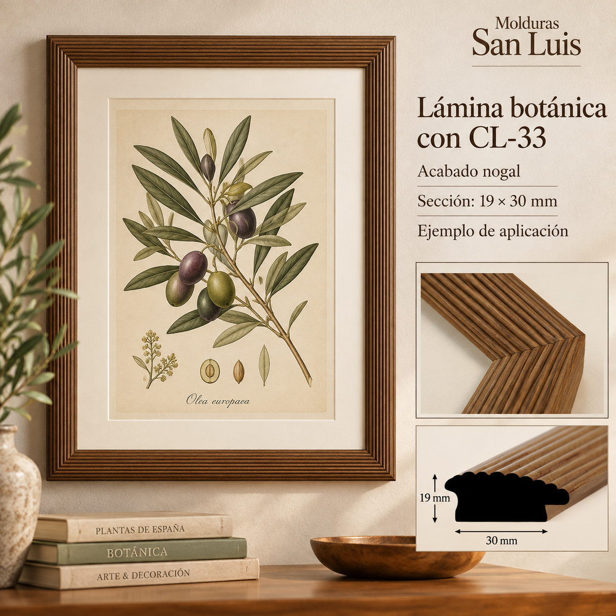 Moldura de madera lisa para marco CL33 – Kit de 4 piezas