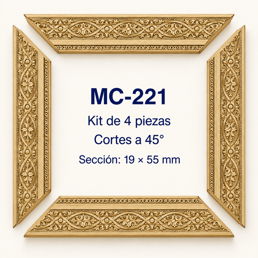 Moldura de madera grabada para marco MC221 – Kit de 4 piezas
